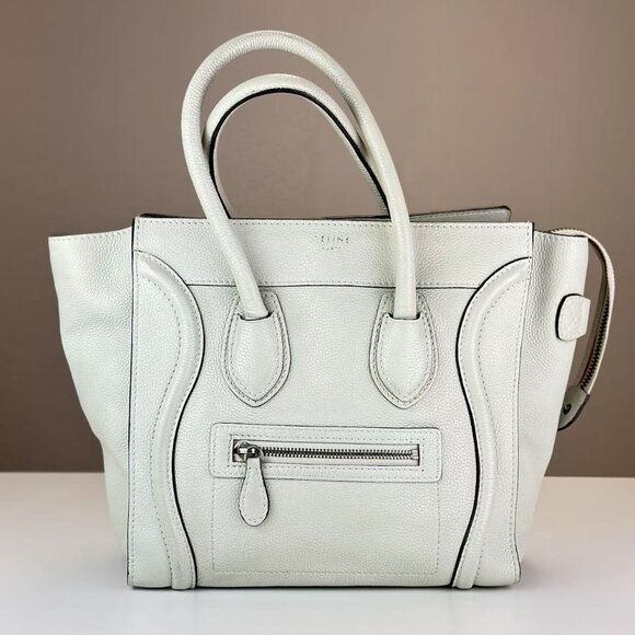 Celine Handbags - Celine White Leather Mini Luggage Tote